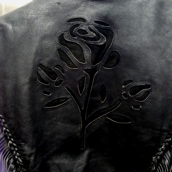 Leather Fringe Rose Inlay Jacket - Picture 8 of 9